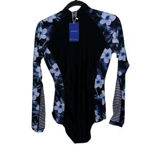 YOLIPULI One Piece Floral Swimsuit w/Long Sleeves&Thumbnail insert,P:16”, L:30”